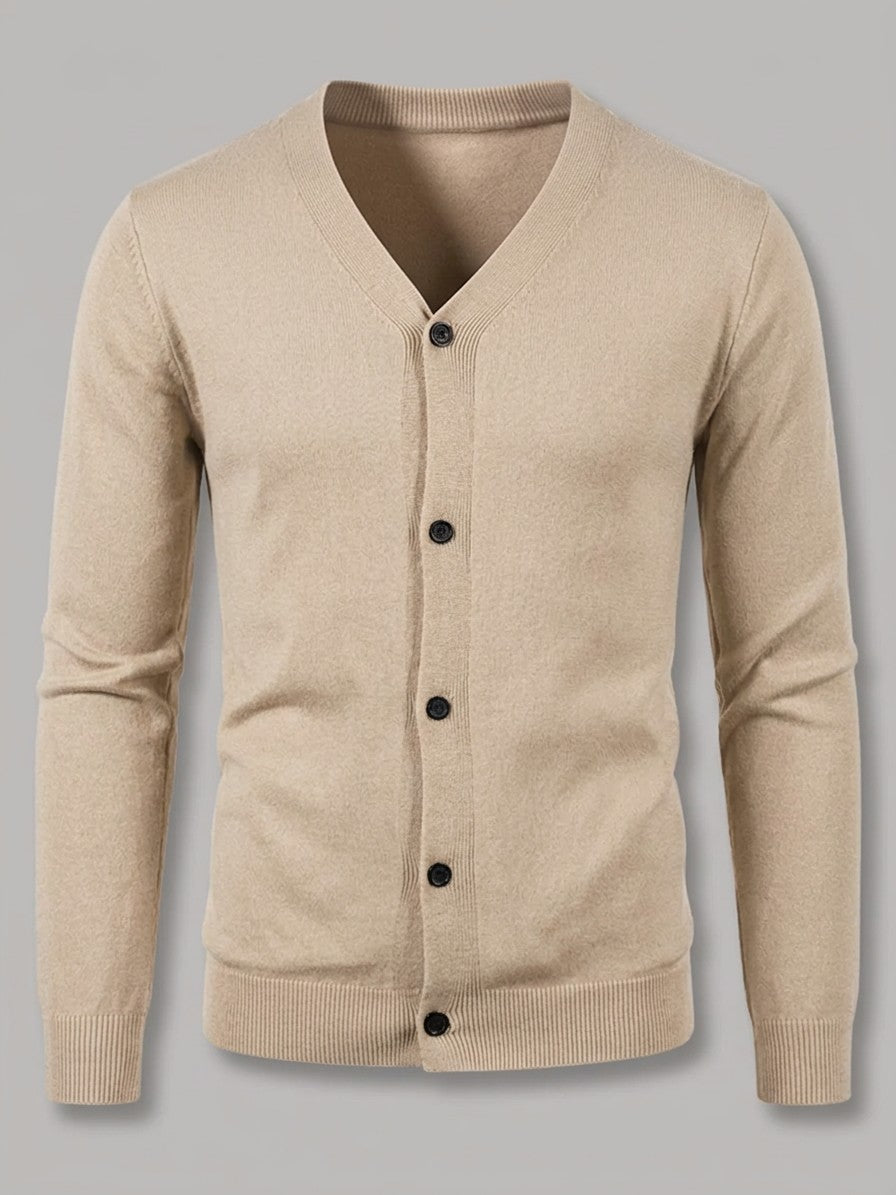 Ancona Men's Fine-Knit Button-Up Cardigan — creamywhite — packshot