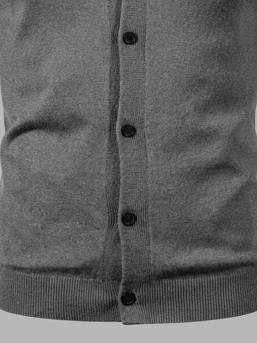 Ancona Men's Fine-Knit Button-Up Cardigan — darkgray — detail-collar