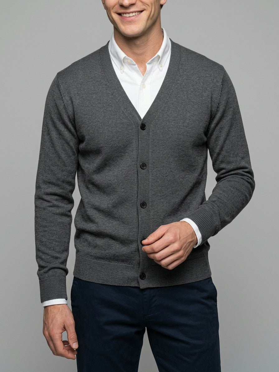Ancona Men's Fine-Knit Button-Up Cardigan — darkgray — front