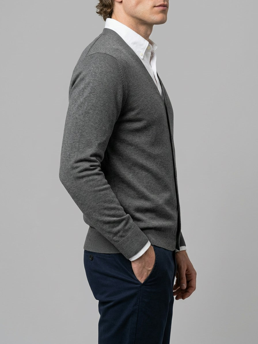 Ancona Men's Fine-Knit Button-Up Cardigan — darkgray — side
