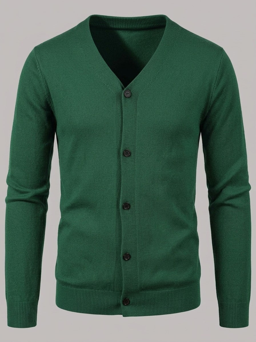 Ancona Men's Fine-Knit Button-Up Cardigan — darkgreen — packshot