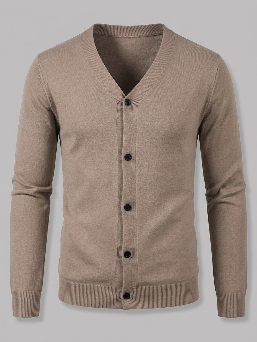 Ancona Men's Fine-Knit Button-Up Cardigan — lightcoffee — packshot