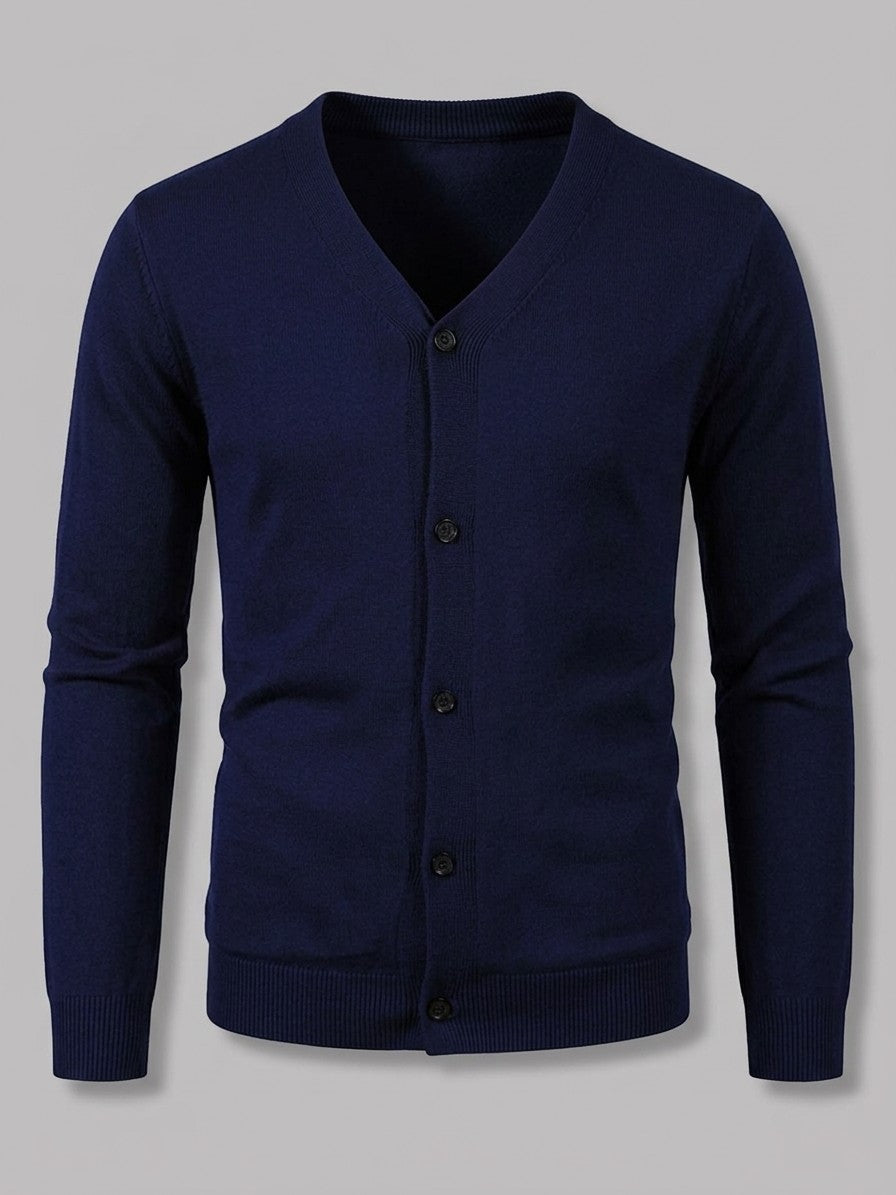 Ancona Men's Fine-Knit Button-Up Cardigan — navyblue — packshot