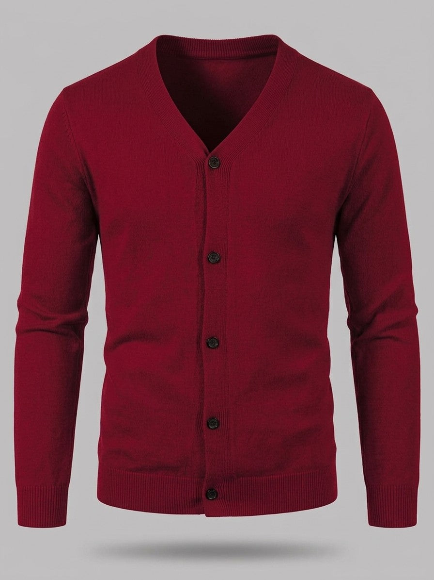 Ancona Men's Fine-Knit Button-Up Cardigan — winered — packshot
