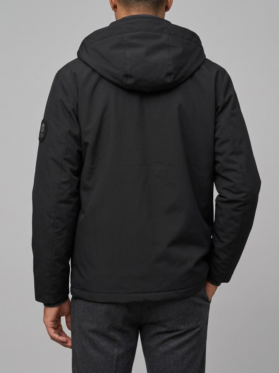 Andria Men's Flap-Pocket Hooded Shell Jacket — black — back