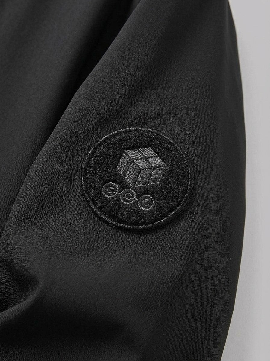 Andria Men's Flap-Pocket Hooded Shell Jacket — black — detail-collar