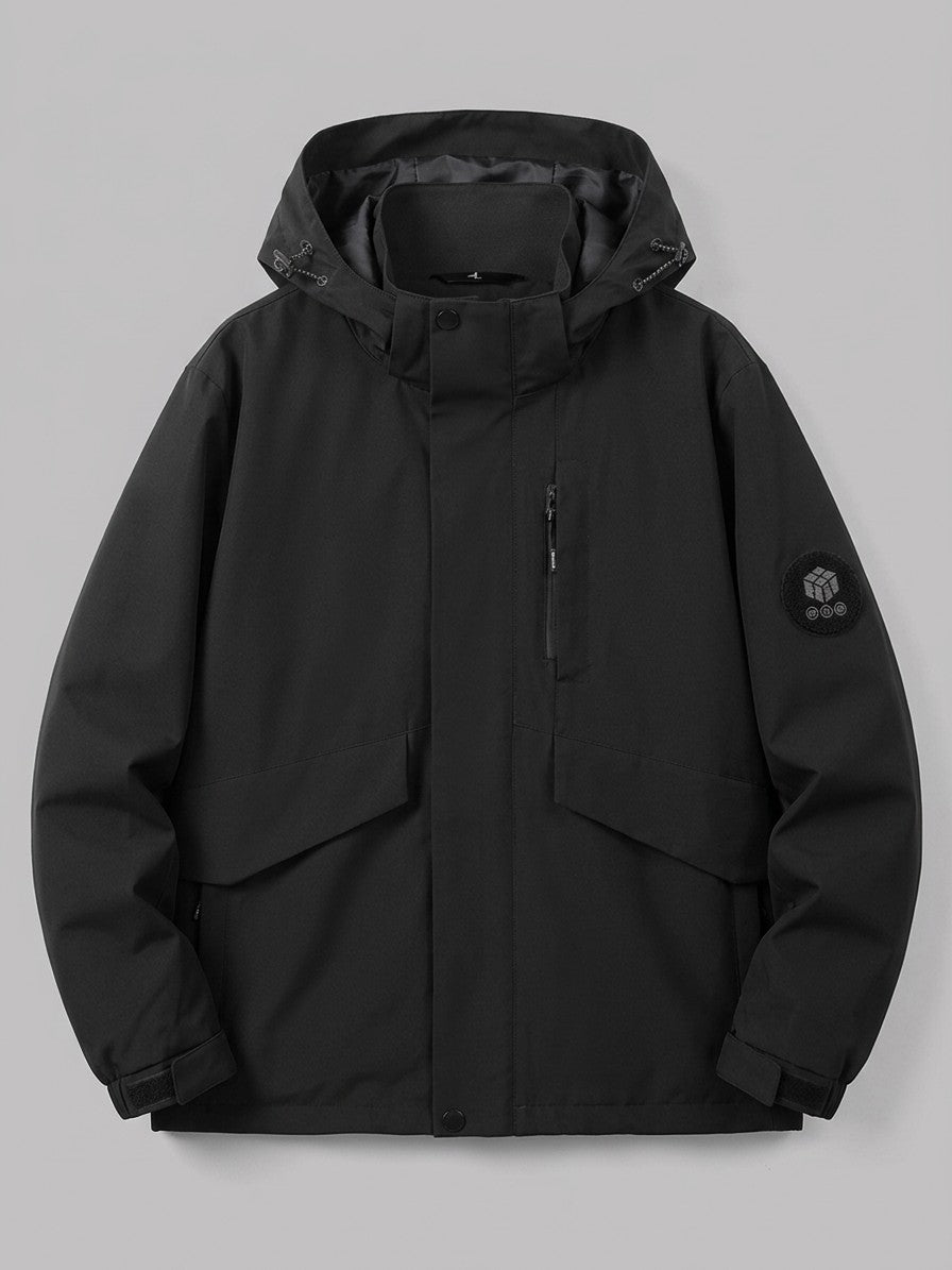 Andria Men's Flap-Pocket Hooded Shell Jacket — black — packshot