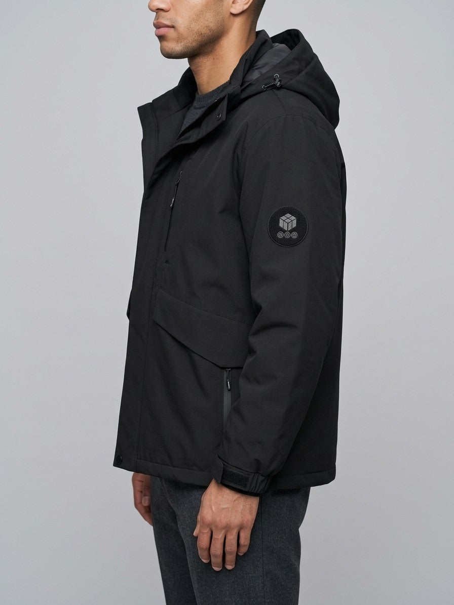 Andria Men's Flap-Pocket Hooded Shell Jacket — black — side