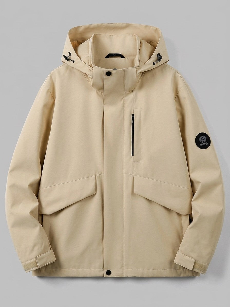 Andria Men's Flap-Pocket Hooded Shell Jacket — khaki — packshot