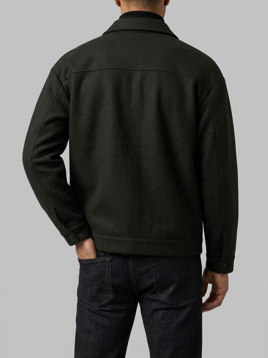 Angera Men's Wool-Look Snap Trucker Jacket — black — back