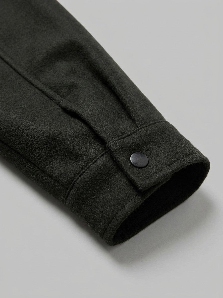 Angera Men's Wool-Look Snap Trucker Jacket — black — detail-collar
