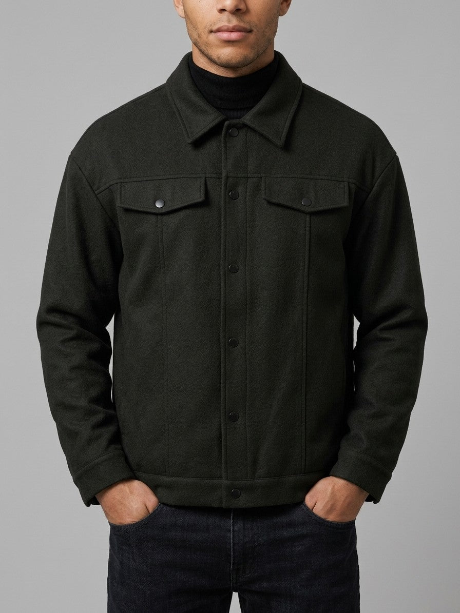 Angera Men's Wool-Look Snap Trucker Jacket — black — front