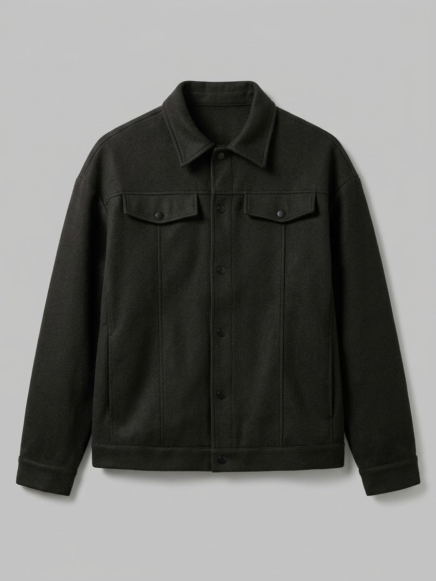 Angera Men's Wool-Look Snap Trucker Jacket — black — packshot