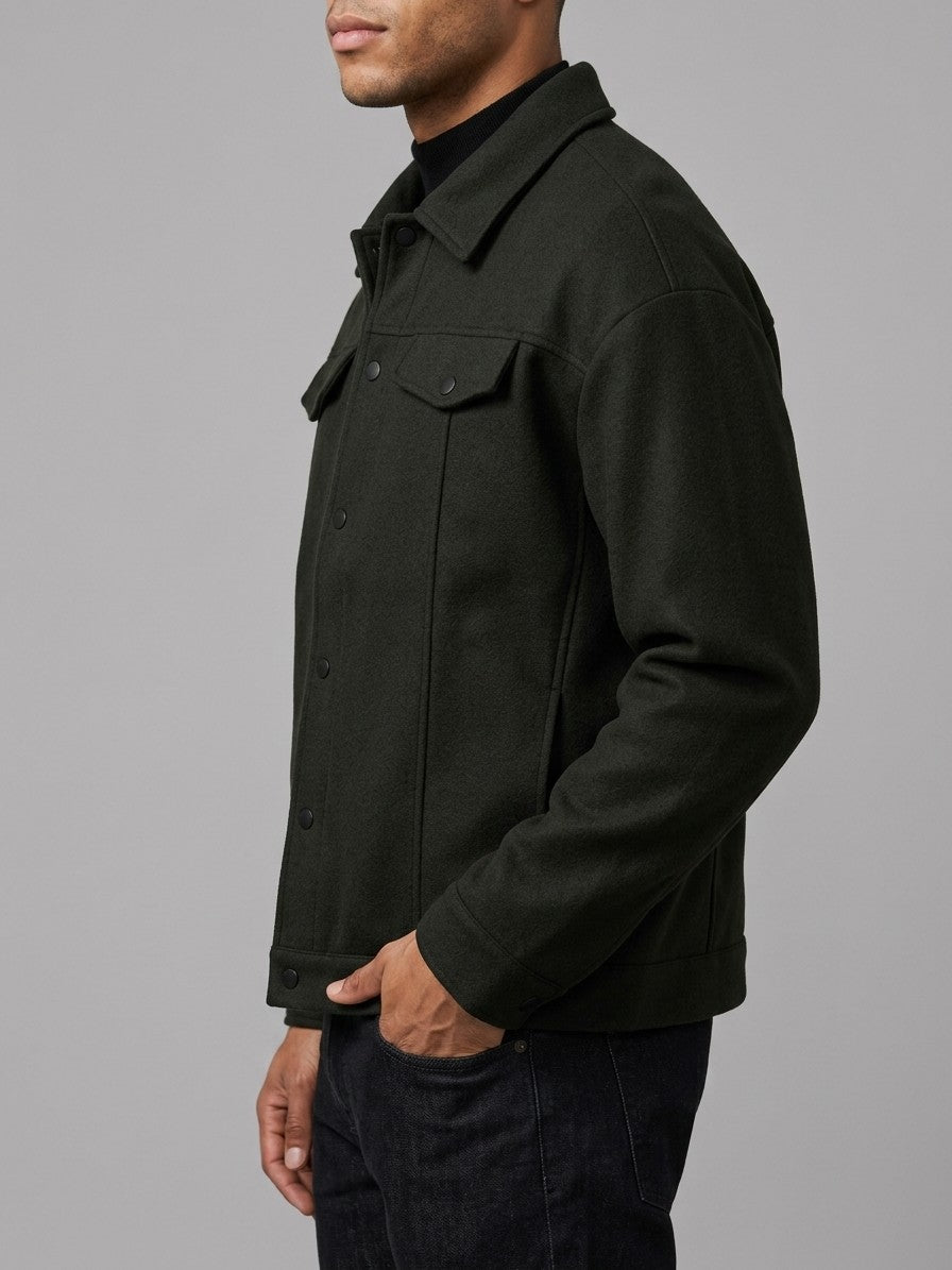 Angera Men's Wool-Look Snap Trucker Jacket — black — side