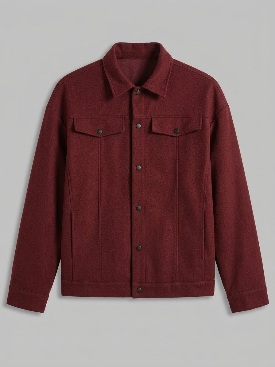 Angera Men's Wool-Look Snap Trucker Jacket — burgundy — packshot