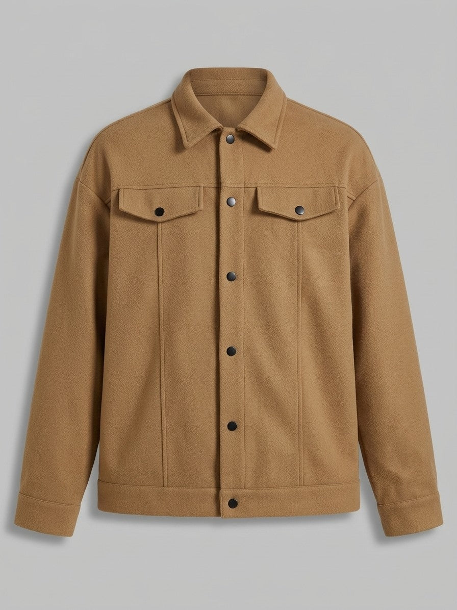 Angera Men's Wool-Look Snap Trucker Jacket — camel — packshot