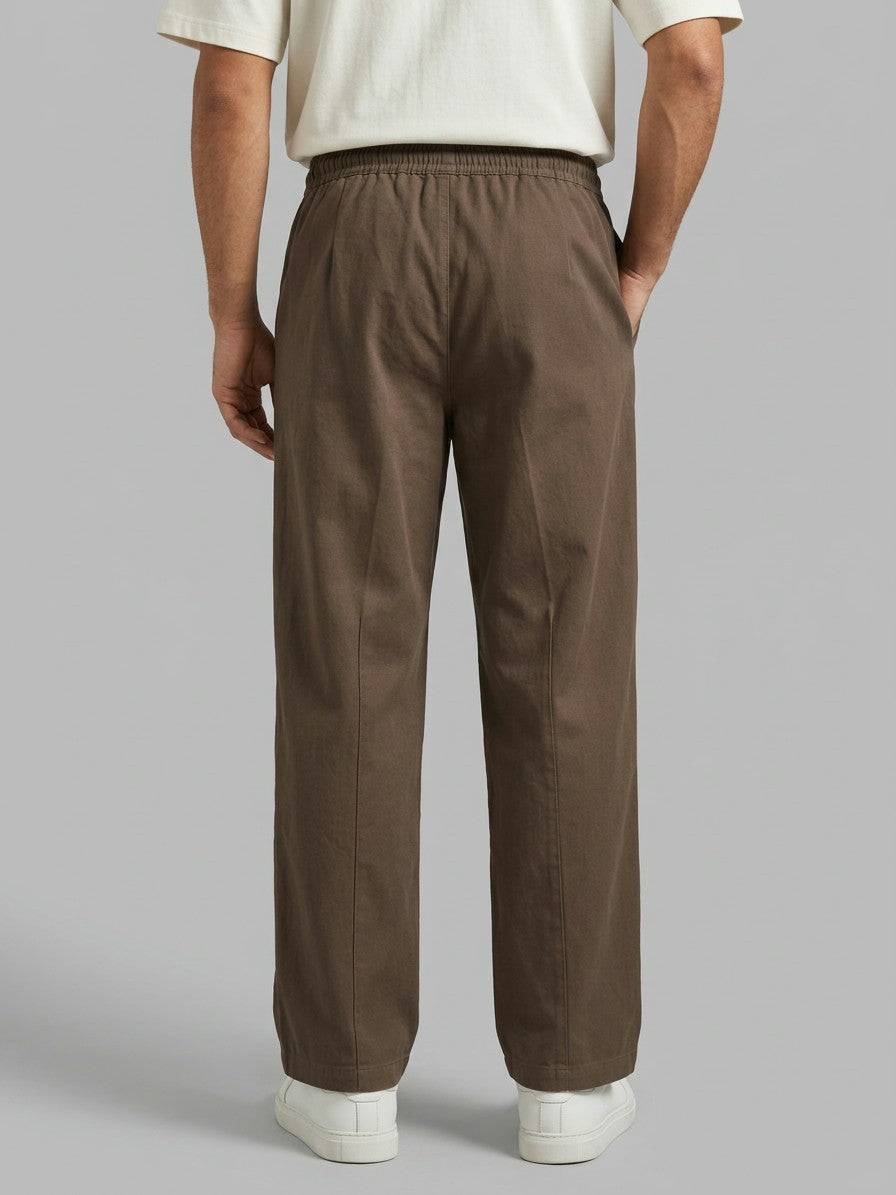 Anzio Men's Pleat-Front Cotton Twill Drawstring Pants — coffeebrown — back