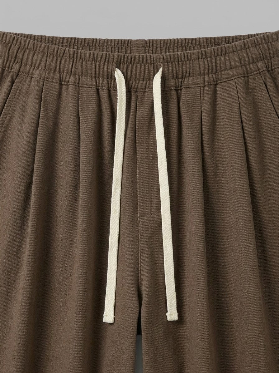 Anzio Men's Pleat-Front Cotton Twill Drawstring Pants — coffeebrown — detail-2