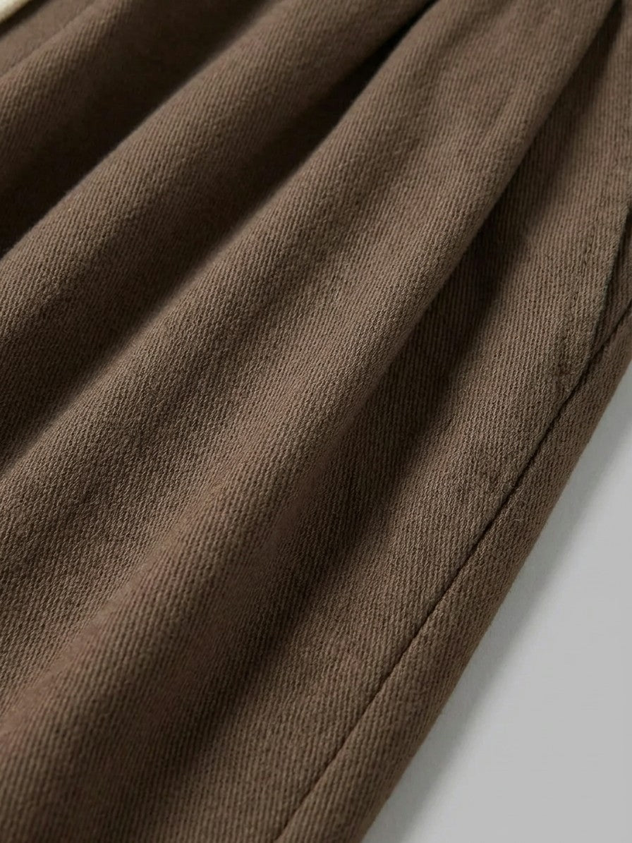 Anzio Men's Pleat-Front Cotton Twill Drawstring Pants — coffeebrown — detail