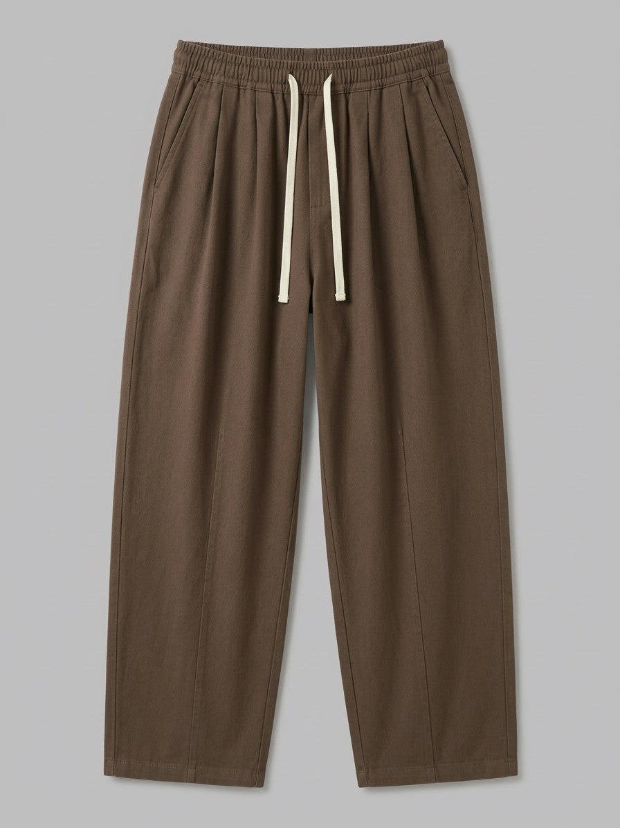 Anzio Men's Pleat-Front Cotton Twill Drawstring Pants — coffeebrown — packshot