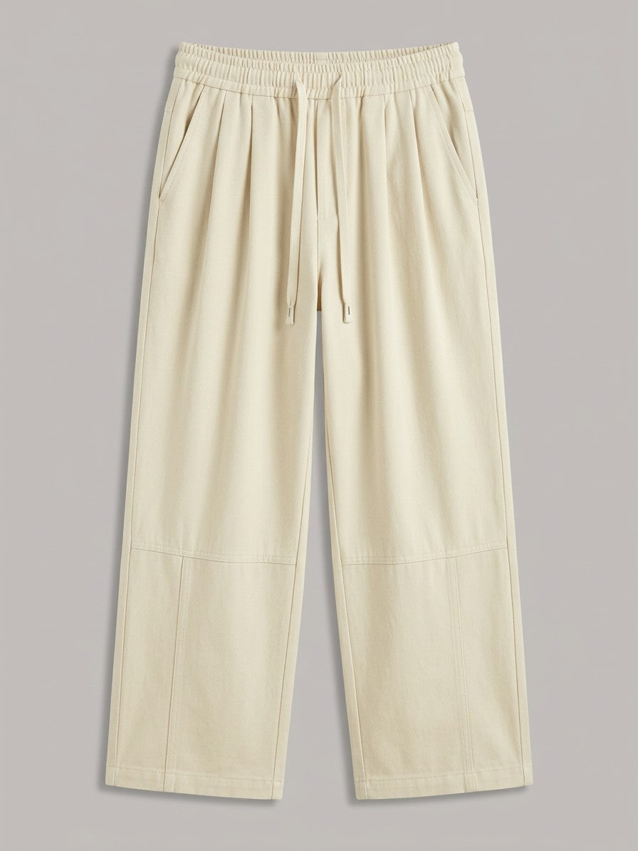 Anzio Men's Pleat-Front Cotton Twill Drawstring Pants — ivory — packshot