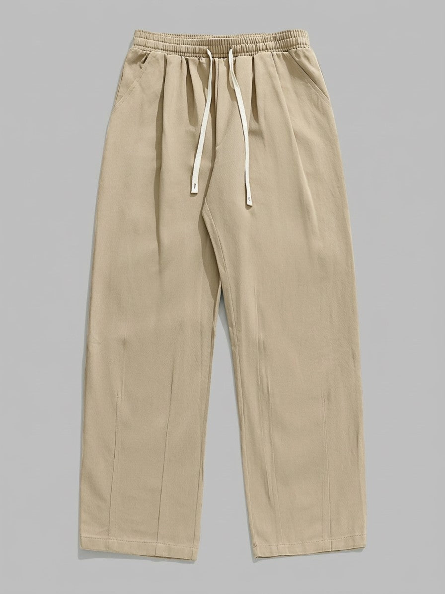 Anzio Men's Pleat-Front Cotton Twill Drawstring Pants — khaki — packshot