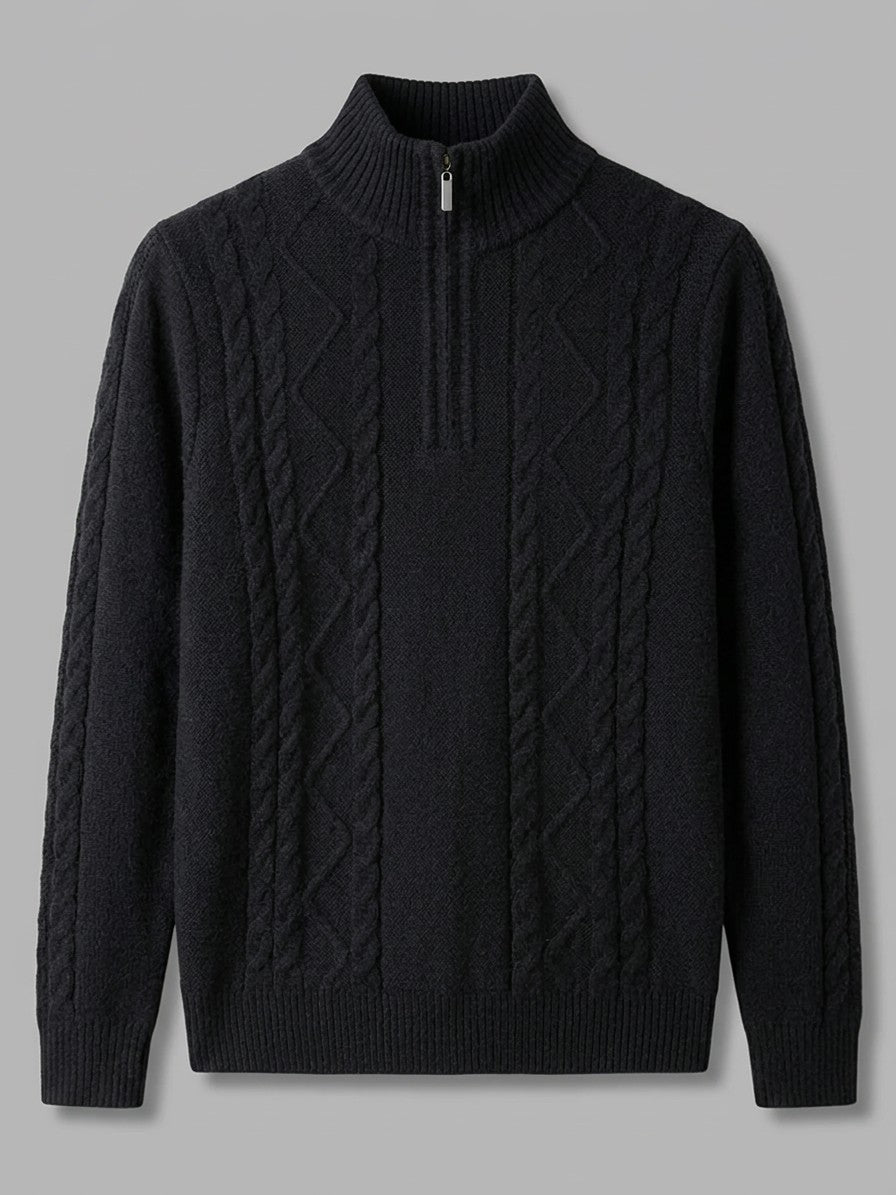 Aosta Men's Cable-Knit Quarter-Zip Sweater — black — packshot