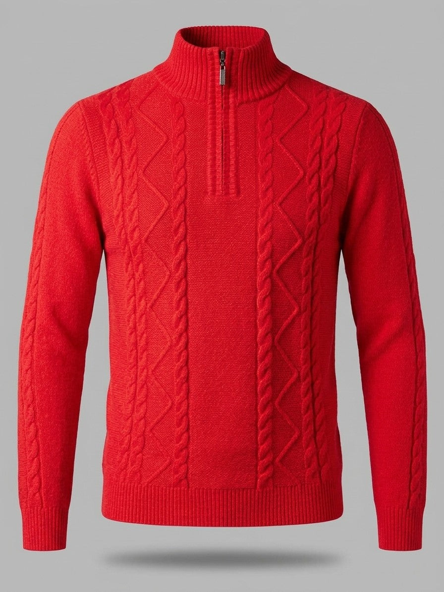 Aosta Men's Cable-Knit Quarter-Zip Sweater — brightred — packshot