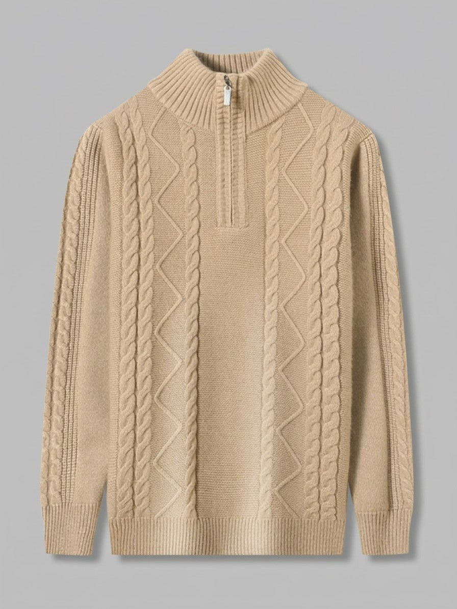 Aosta Men's Cable-Knit Quarter-Zip Sweater — camel — packshot
