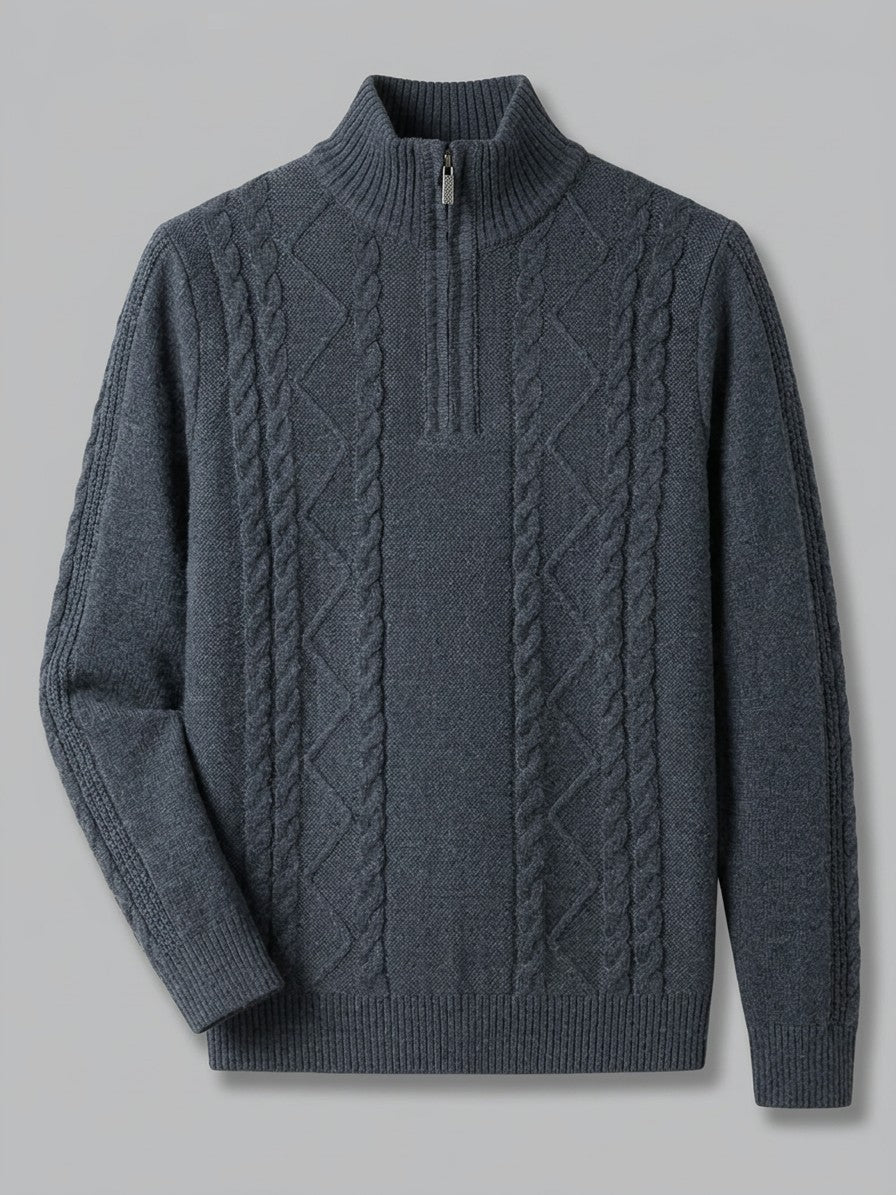 Aosta Men's Cable-Knit Quarter-Zip Sweater — darkgray — packshot