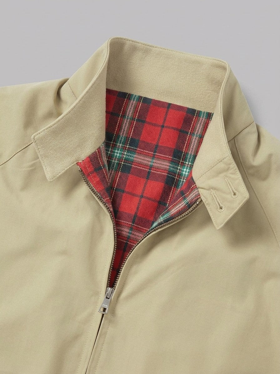 Aprilia Men's Tartan-Lined Harrington Jacket — stone — detail