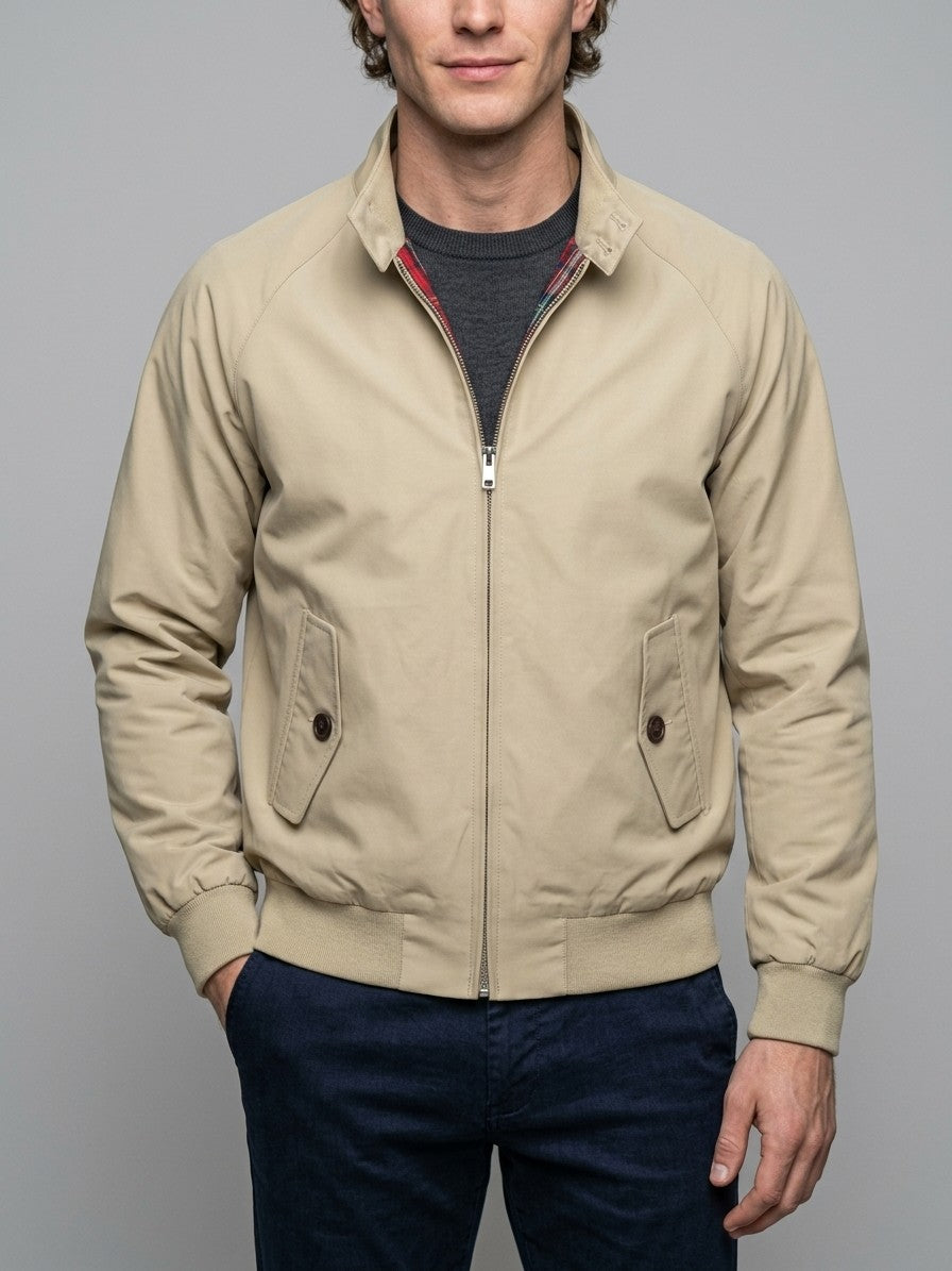Aprilia Men's Tartan-Lined Harrington Jacket — stone — front