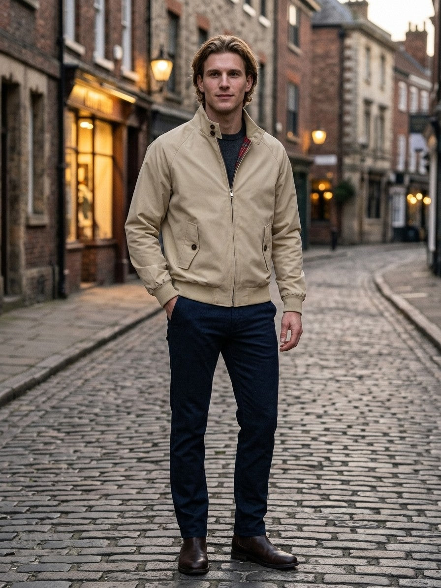 Aprilia Men's Tartan-Lined Harrington Jacket — stone — lifestyle
