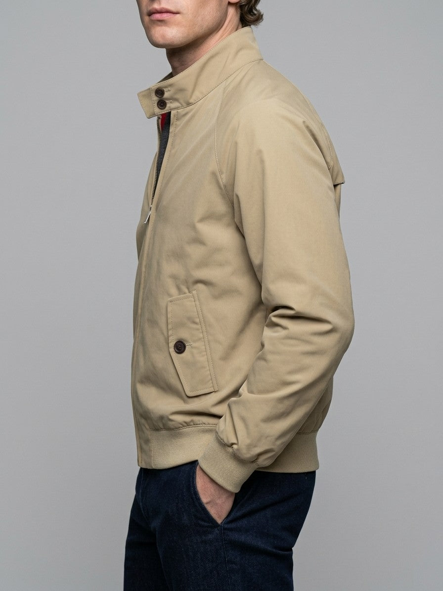 Aprilia Men's Tartan-Lined Harrington Jacket — stone — side