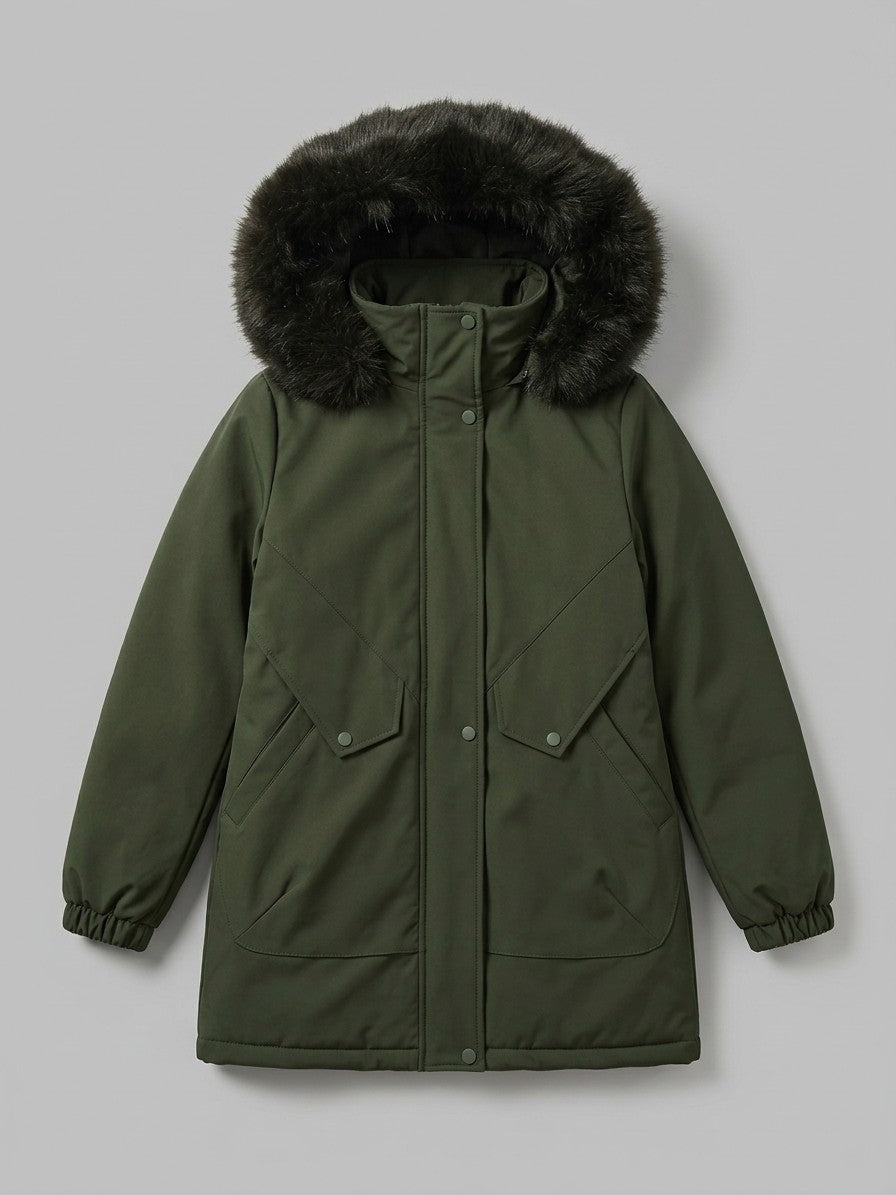Aquileia Women's Faux Fur Hooded Parka — armygreen — packshot