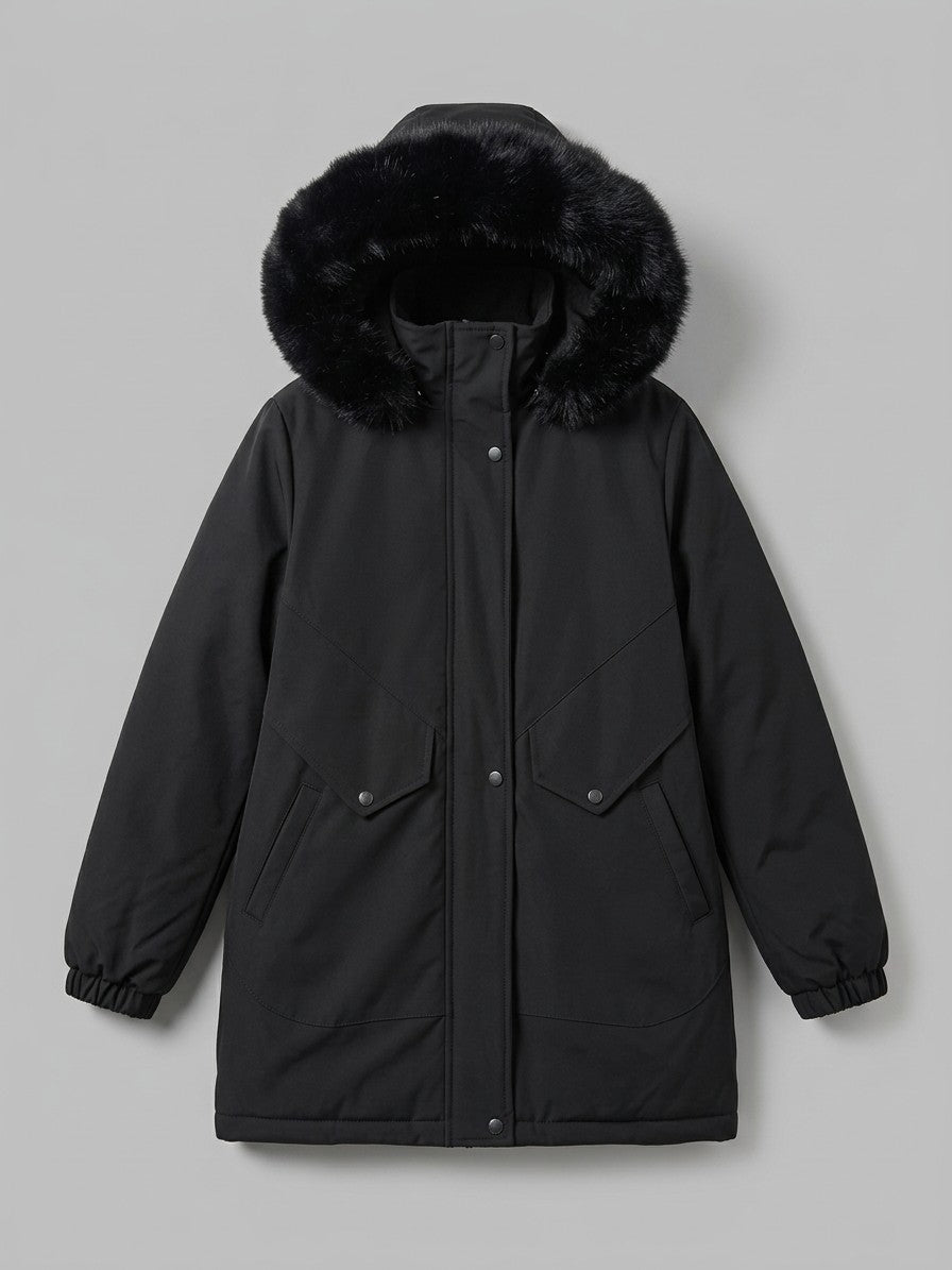Aquileia Women's Faux Fur Hooded Parka — black — packshot