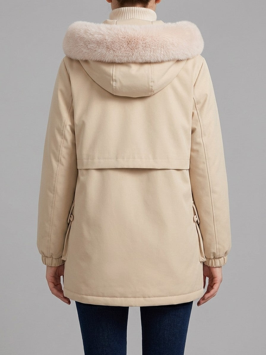 Aquileia Women's Faux Fur Hooded Parka — khaki — back