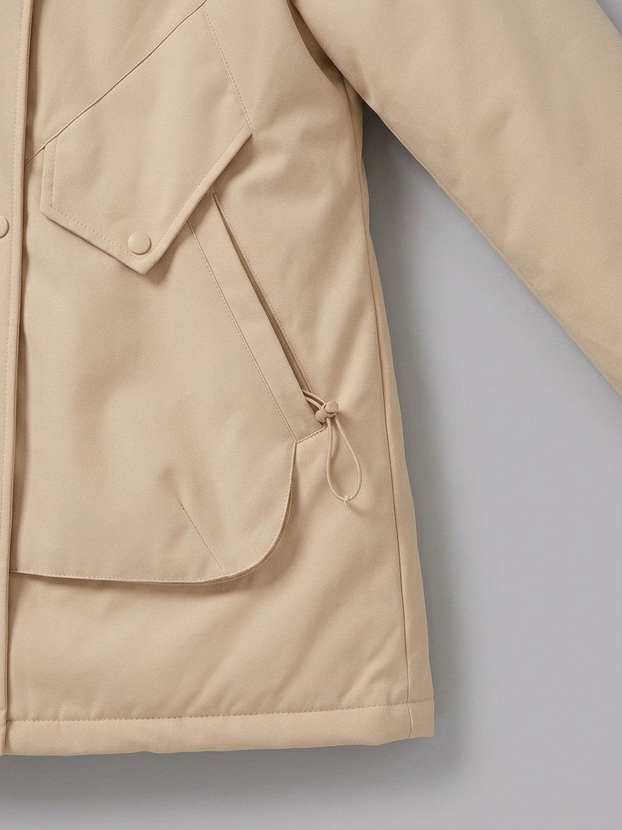 Aquileia Women's Faux Fur Hooded Parka — khaki — detail-collar