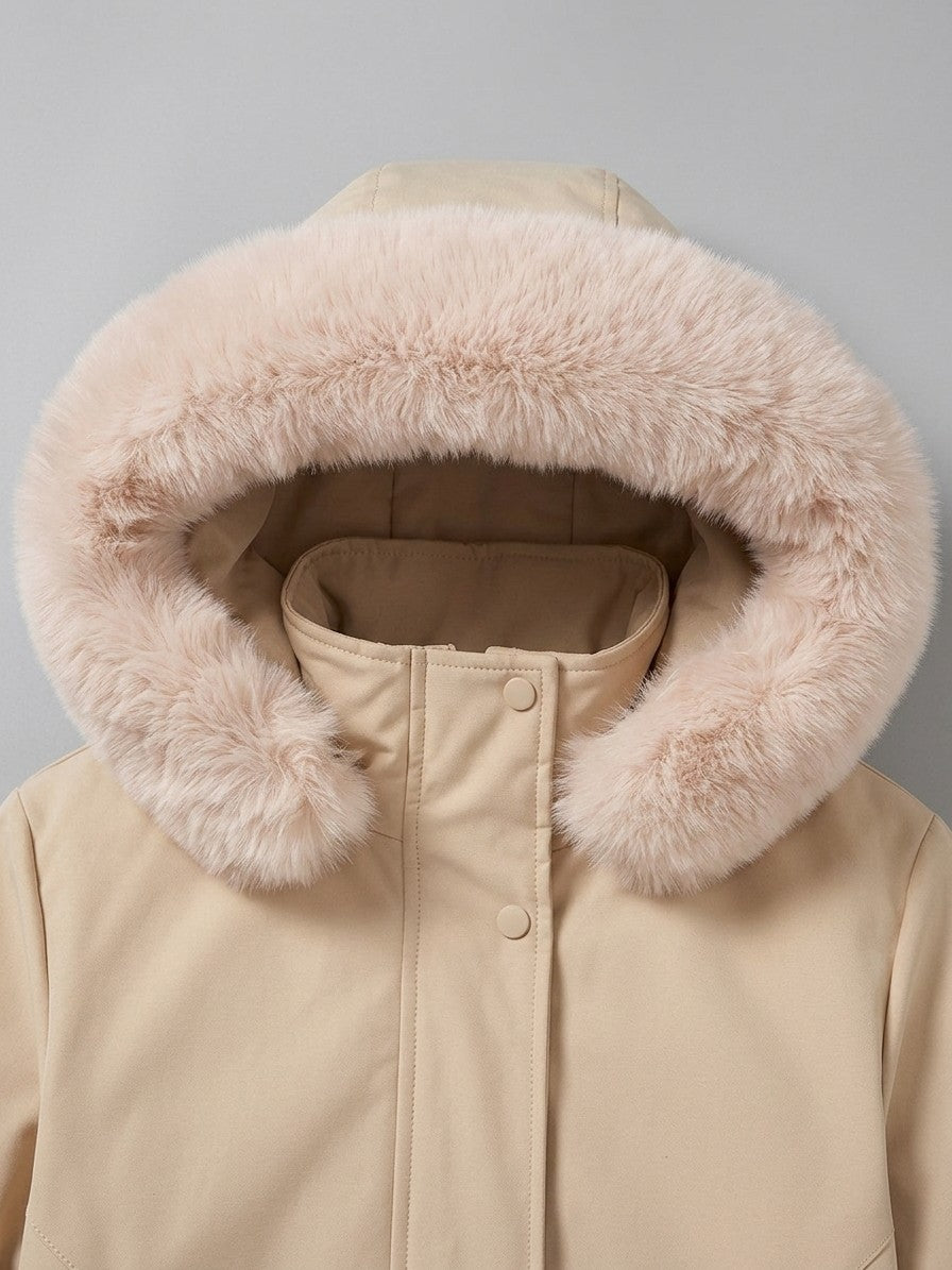 Aquileia Women's Faux Fur Hooded Parka — khaki — detail