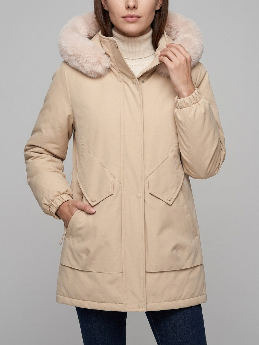 Aquileia Women's Faux Fur Hooded Parka — khaki — front