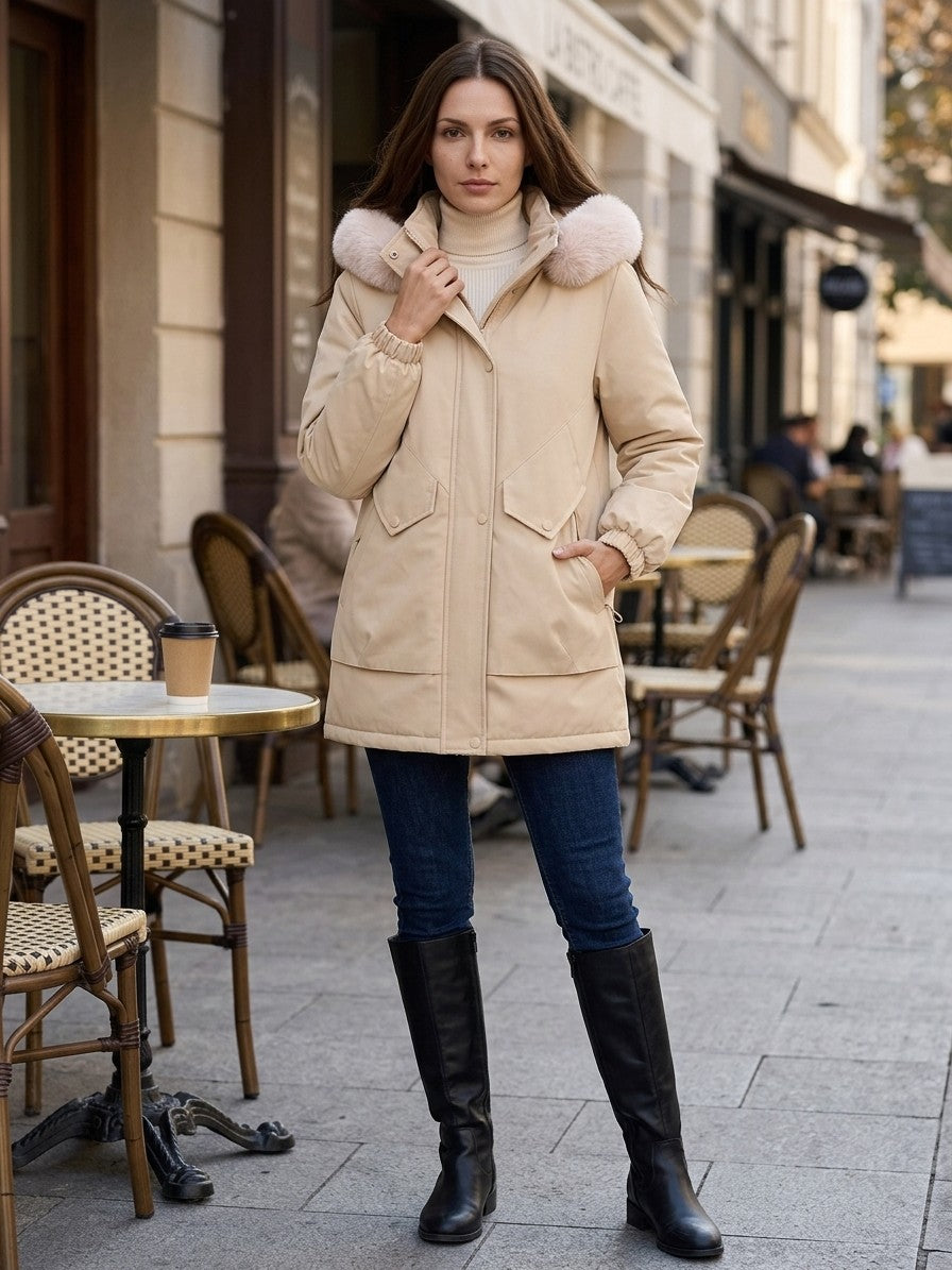 Aquileia Women's Faux Fur Hooded Parka — khaki — lifestyle