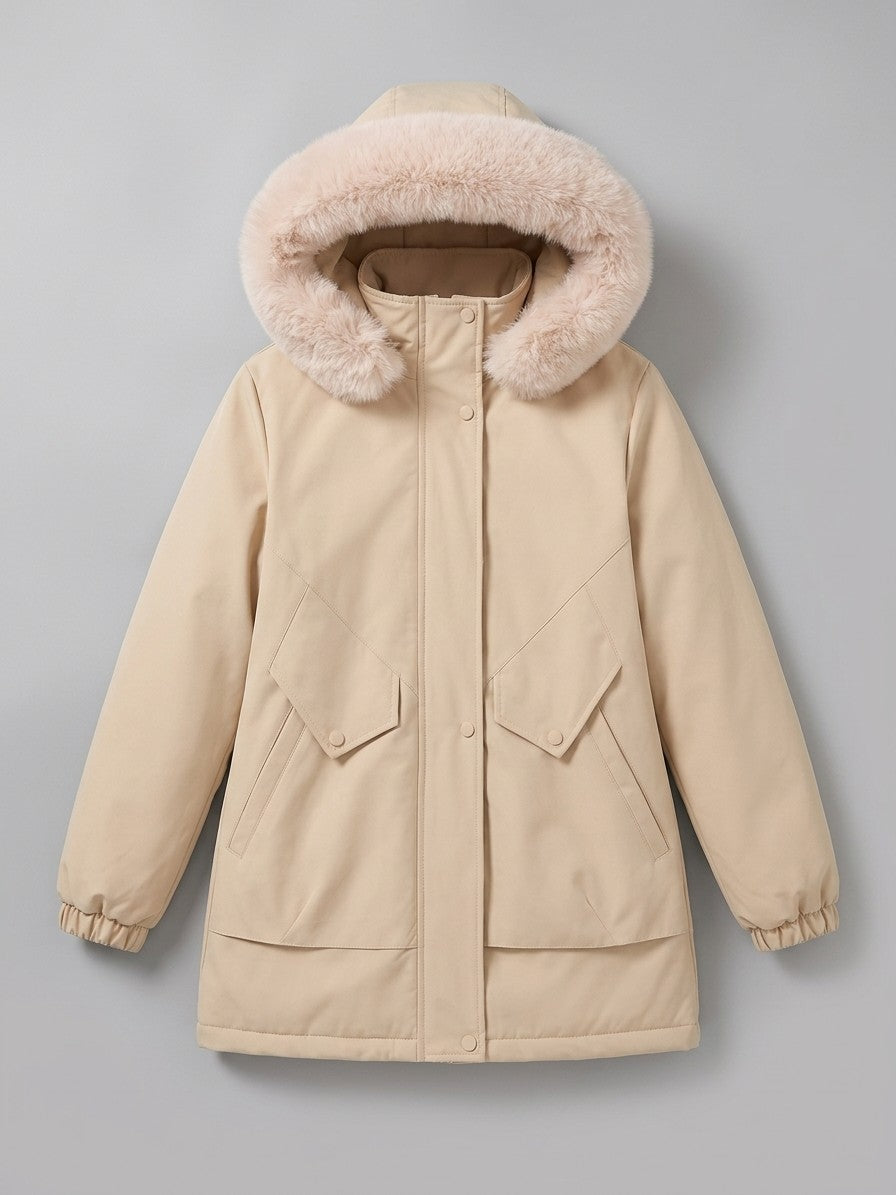 Aquileia Women's Faux Fur Hooded Parka — khaki — packshot