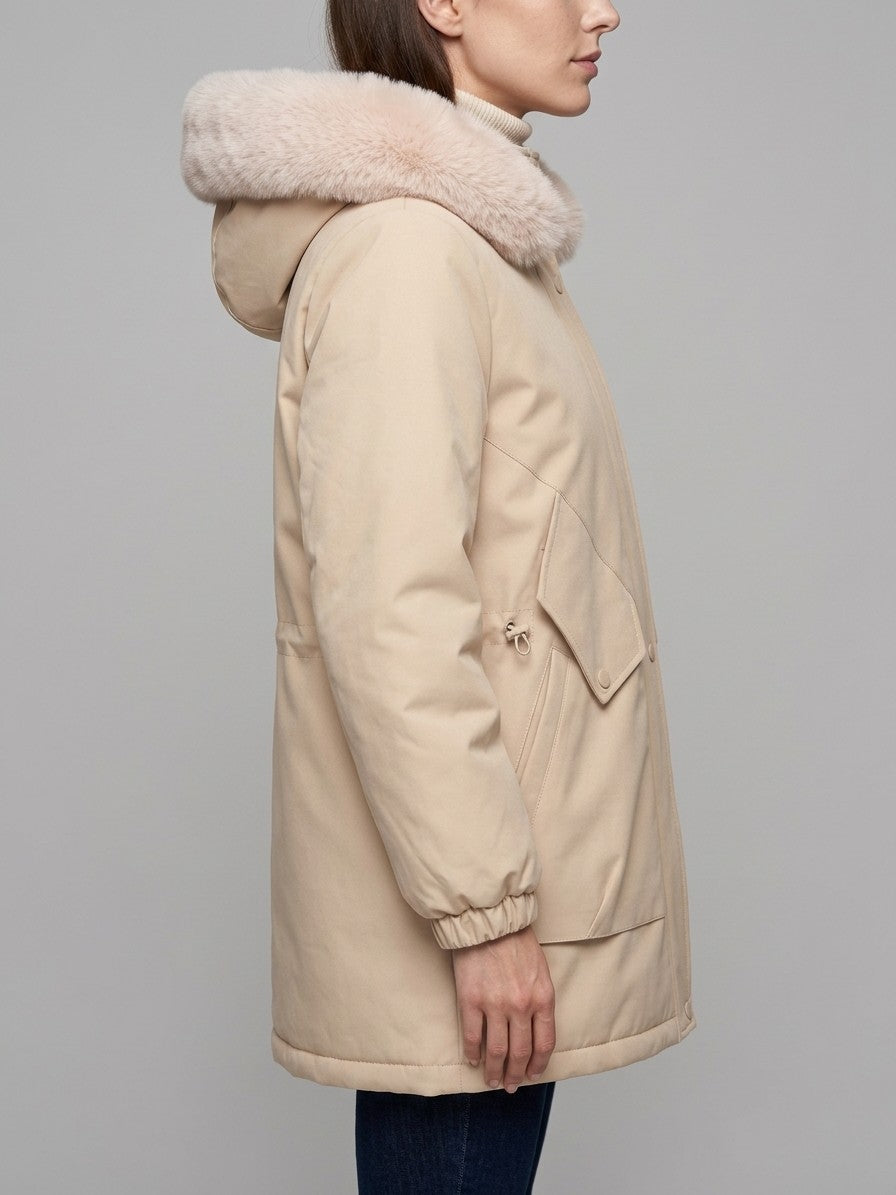 Aquileia Women's Faux Fur Hooded Parka — khaki — side