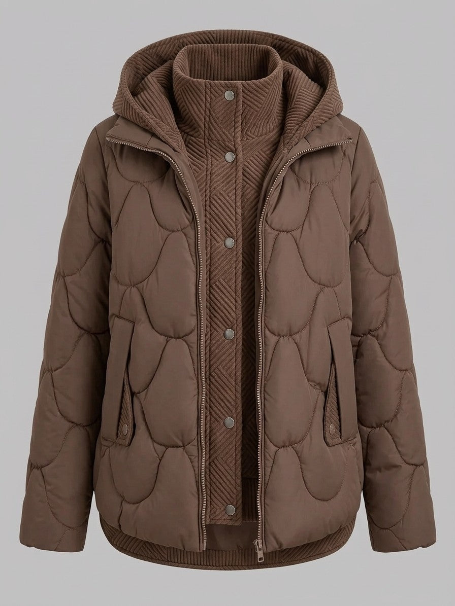 Arcevia Women's Wave Quilted Hooded Puffer — coffee — packshot