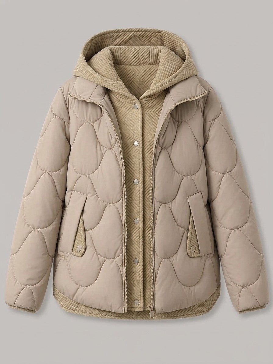 Arcevia Women's Wave Quilted Hooded Puffer — khaki — packshot