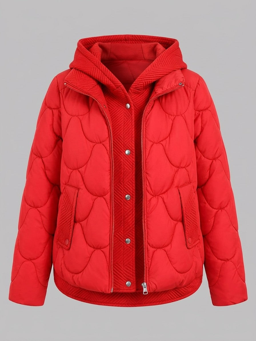 Arcevia Women's Wave Quilted Hooded Puffer — red — packshot