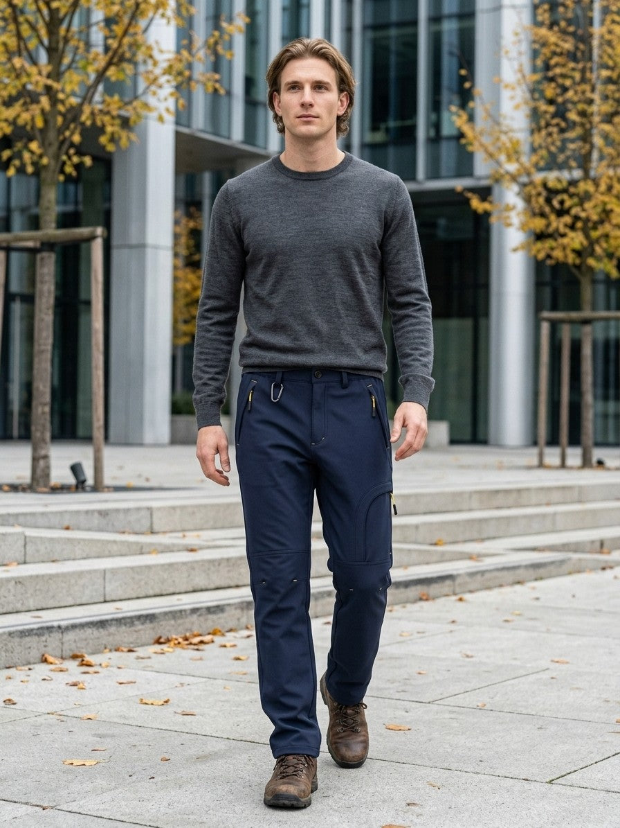 Arco Men's Fleece-Lined Softshell Hiking Pants — navy — lifestyle