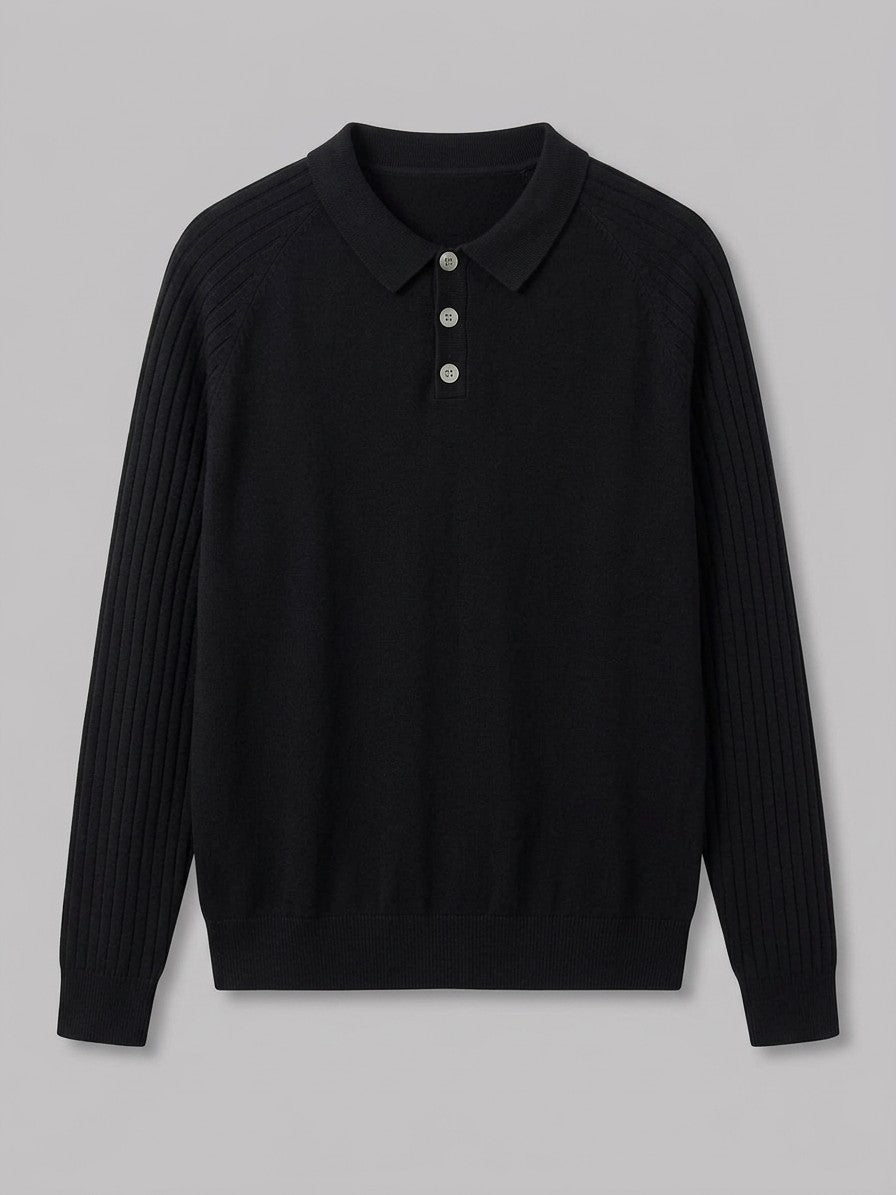 Arezzo Men's Ribbed-Sleeve Knit Top — black — packshot