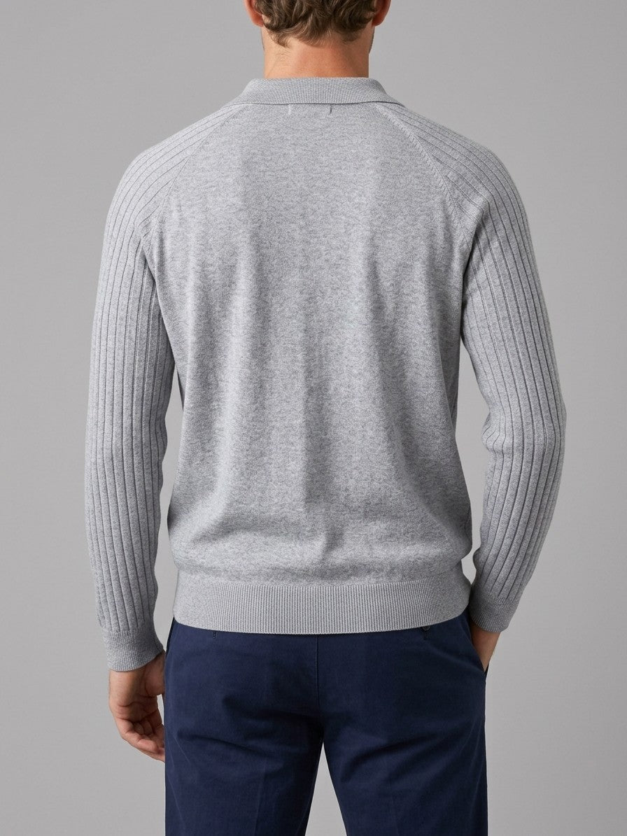 Arezzo Men's Ribbed-Sleeve Knit Top — lightgray — back