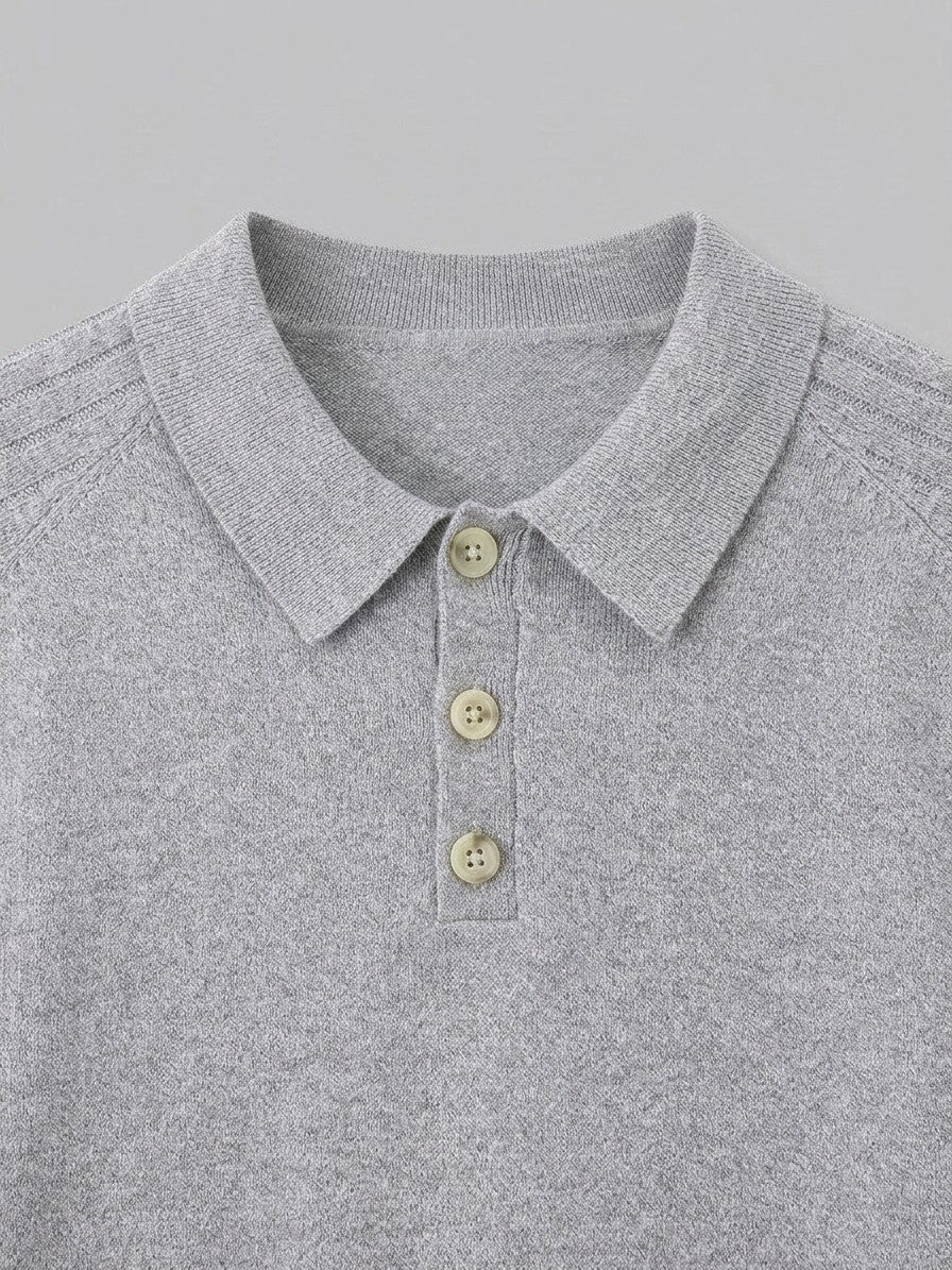 Arezzo Men's Ribbed-Sleeve Knit Top — lightgray — detail-collar